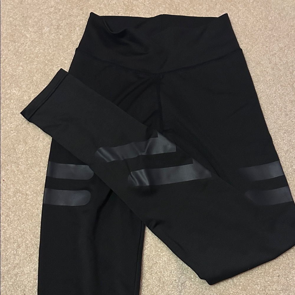 Black Leggings with Striped Detail